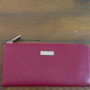 Furla Burgundy Zip-Around Leather Wallet with Metal Logo